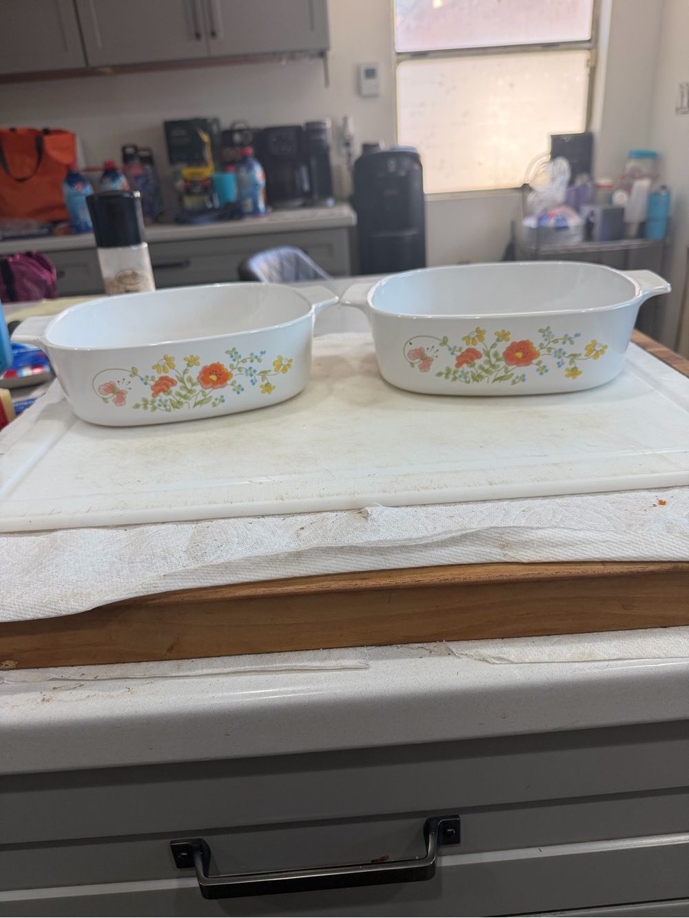 Vintage Floral wildflowers. Both 2 qt. No lids. Corningware.